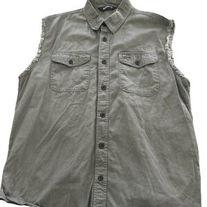 Buffalo David Bitton Olive Green Sleeveless Button-Down Shirt